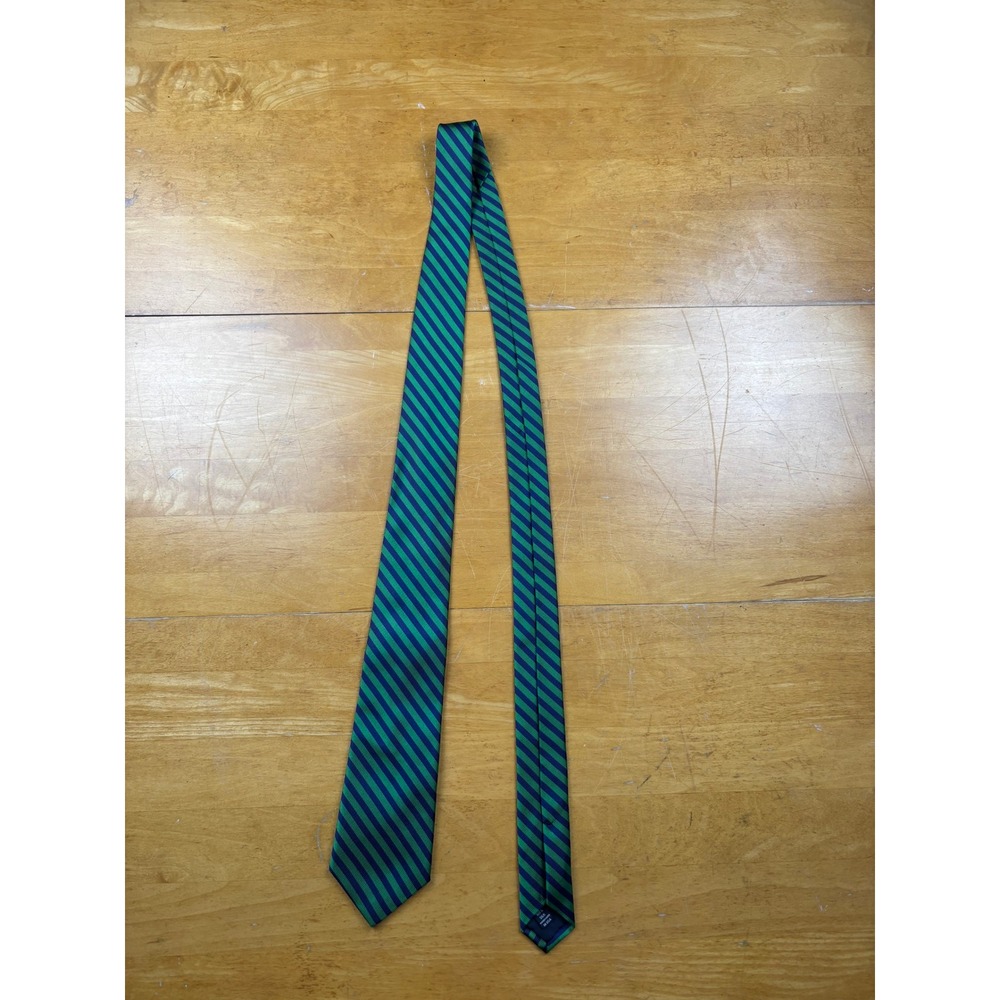 Collared Greens Mens Silk Necktie Green Navy Blue Diagonal Repp Stripe USA Made